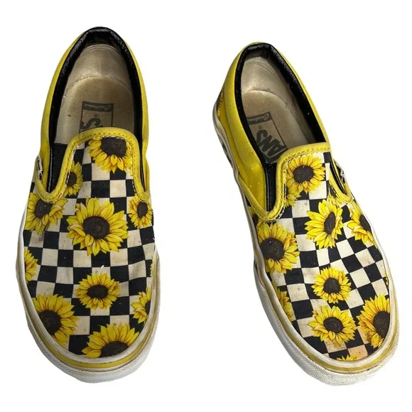 Vans Womens Yellow Sunflower Asher Slip On Checkered Sneakers Size 7 - Picture 4 of 10